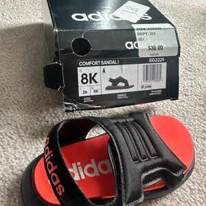 Adidas Black and Red Sport Sandals with Velcro Straps Size 8k